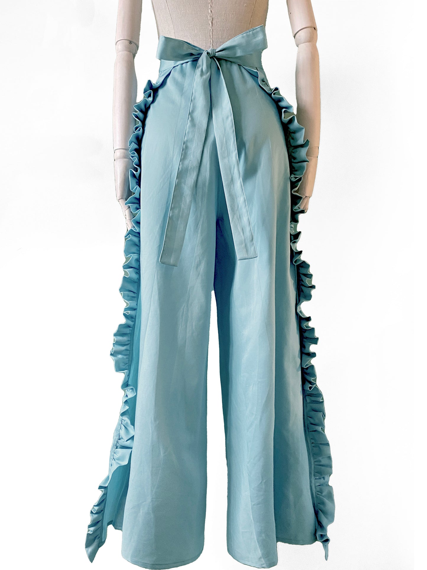 Blue Ruffled Wrap Pants