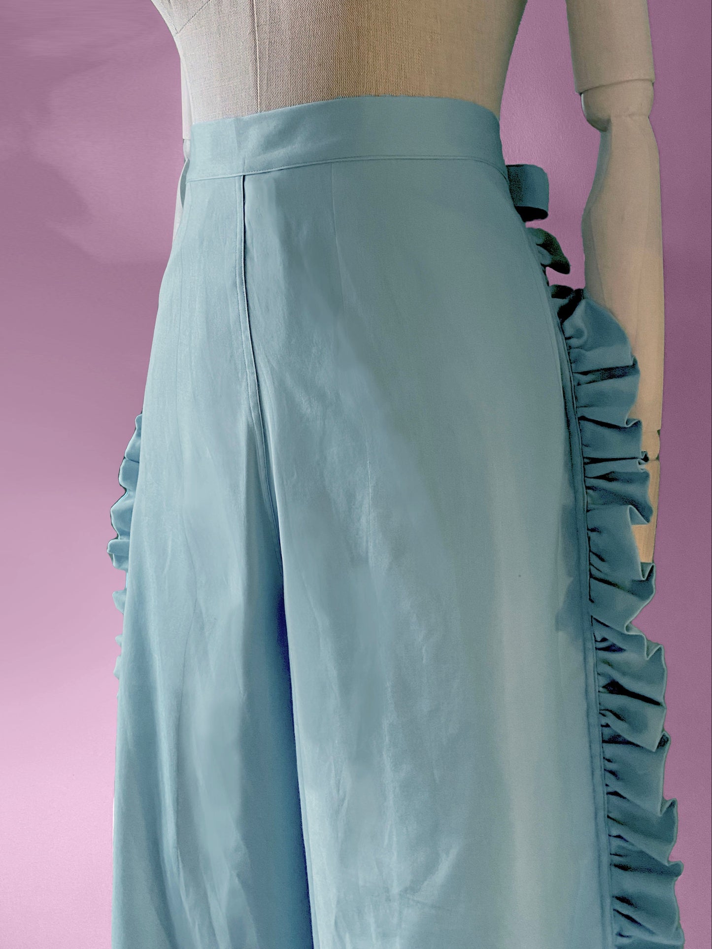 Blue Ruffled Wrap Pants