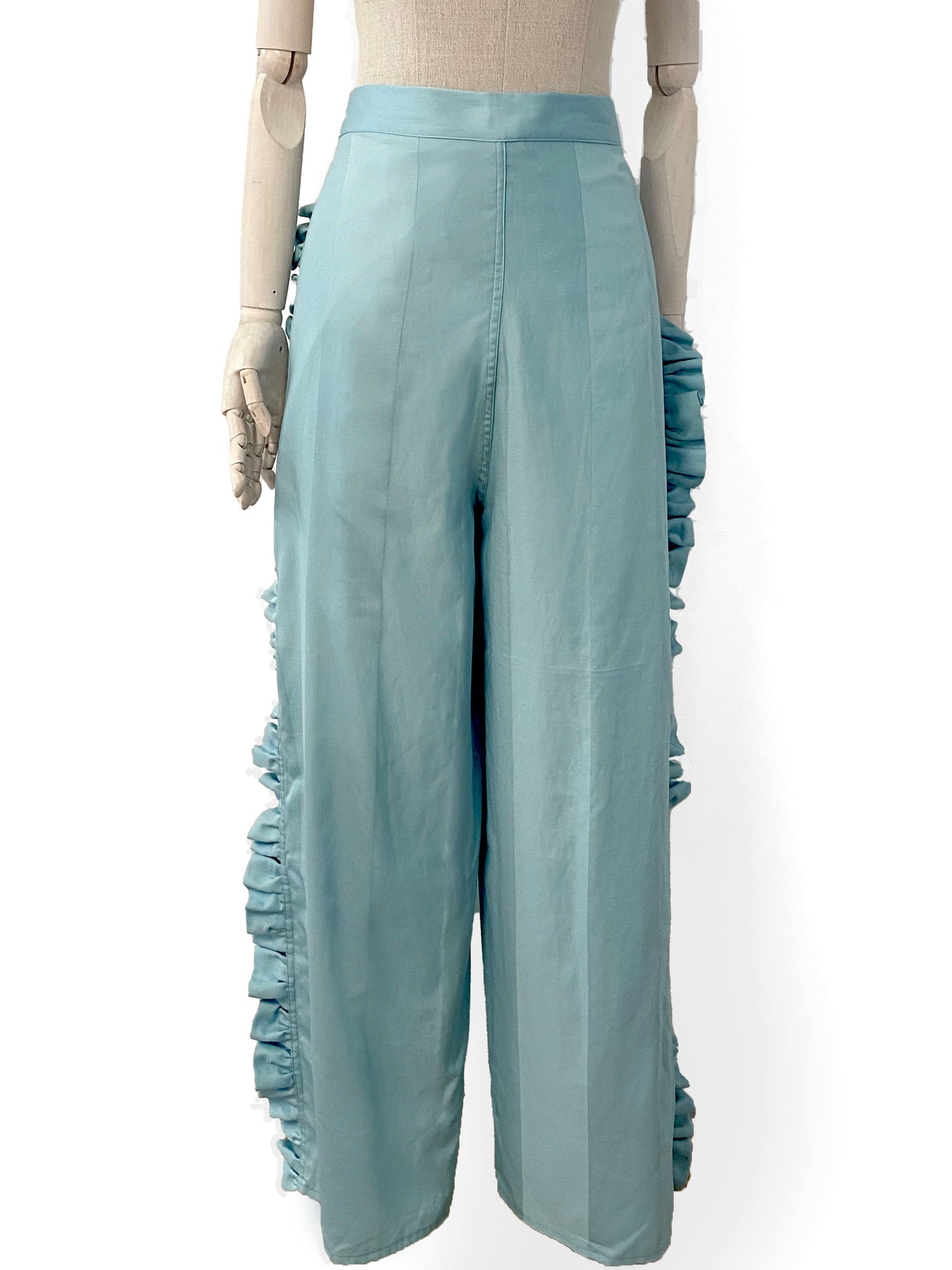 Blue Ruffled Wrap Pants