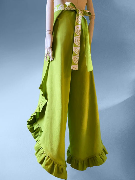 Green Ruffled Wrap Pants