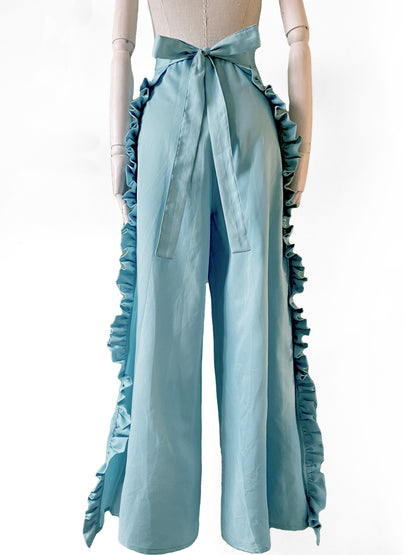 Blue Ruffled Wrap Pants